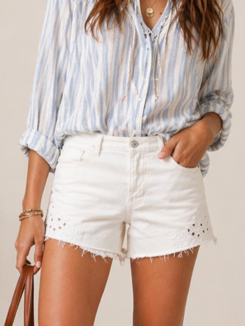 Lucky Brand White Eyelet Denim Cutoff Shorts Coastal Boho Summer NWT 4/27